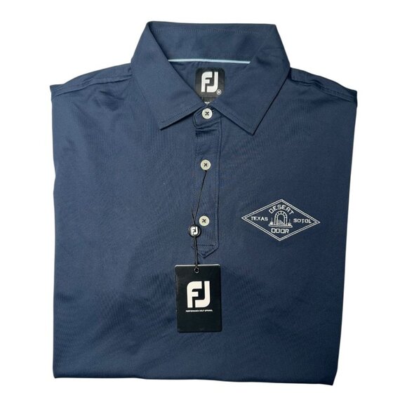 FOOTJOY FJ MEN'S MEDIUM GOLF POLO SHIRT, NAVY BLUE, WHITE SOTO TEXAS DISTILLERY - Picture 1 of 3